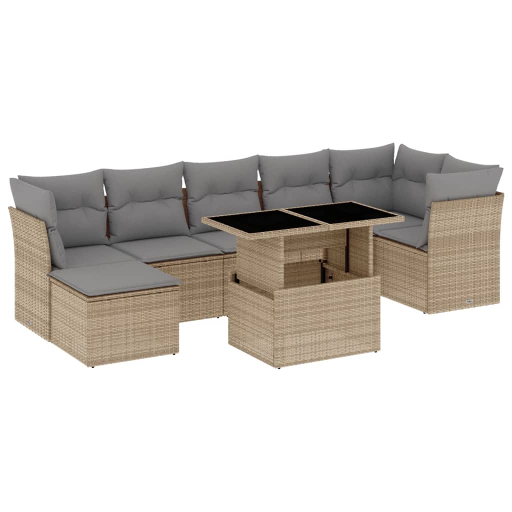 8-tlg. Garten-Sofagarnitur mit Kissen Beige Poly Rattan