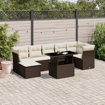 8-tlg. Garten-Sofagarnitur mit Kissen Braun Poly Rattan