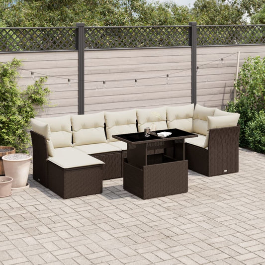 8-tlg. Garten-Sofagarnitur mit Kissen Braun Poly Rattan