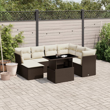 8-tlg. Garten-Sofagarnitur mit Kissen Braun Poly Rattan