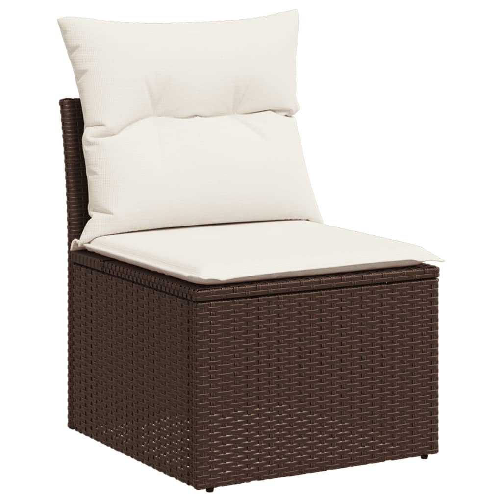 11-tlg. Garten-Sofagarnitur mit Kissen Braun Poly Rattan