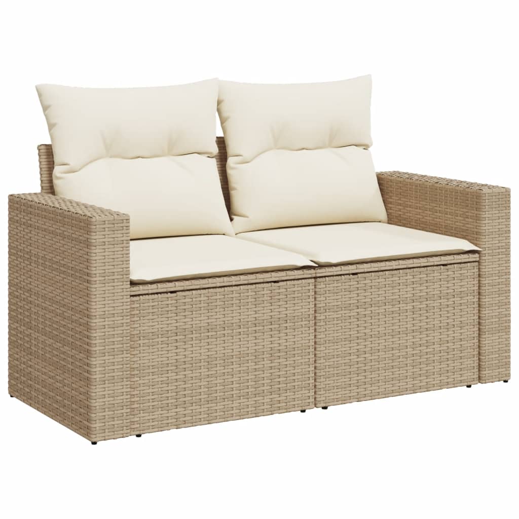 5-tlg. Garten-Sofagarnitur mit Kissen Beige Poly Rattan