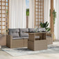 5-tlg. Garten-Sofagarnitur mit Kissen Beige Poly Rattan