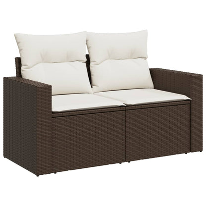 5-tlg. Garten-Sofagarnitur mit Kissen Braun Poly Rattan