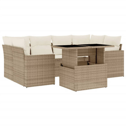 7-tlg. Garten-Sofagarnitur mit Kissen Beige Poly Rattan