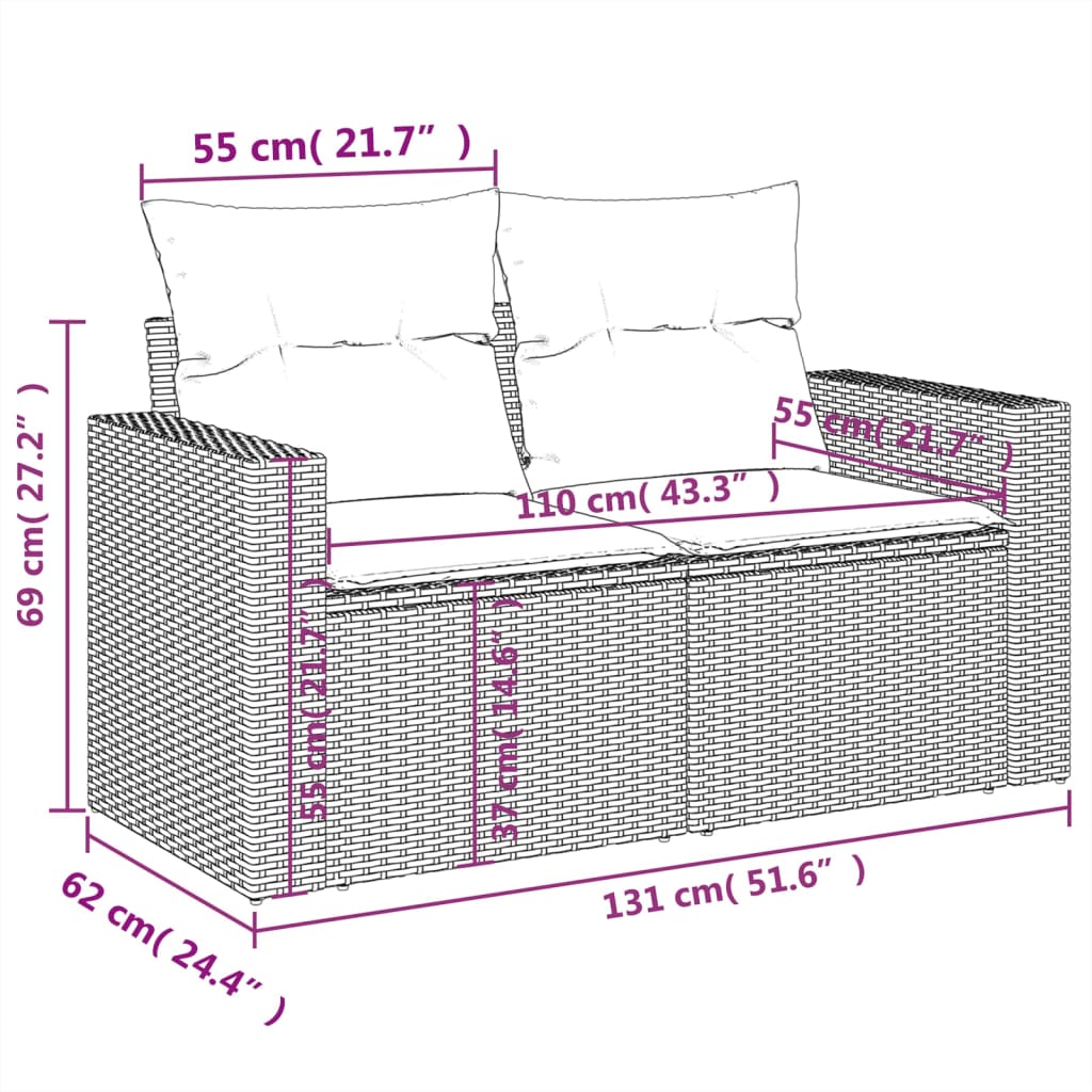 8-tlg. Garten-Sofagarnitur mit Kissen Hellgrau Poly Rattan