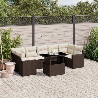 8-tlg. Garten-Sofagarnitur mit Kissen Braun Poly Rattan