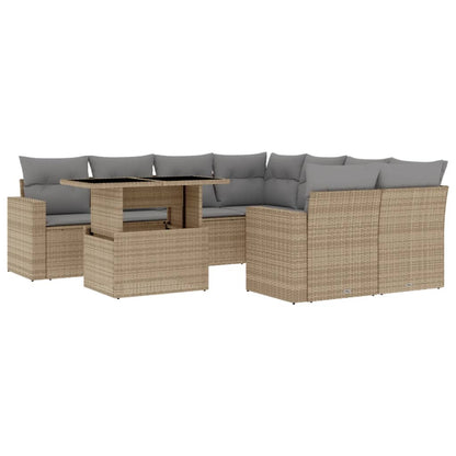 9-tlg. Garten-Sofagarnitur mit Kissen Beige Poly Rattan