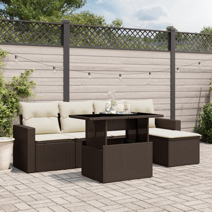 6-tlg. Garten-Sofagarnitur mit Kissen Braun Poly Rattan