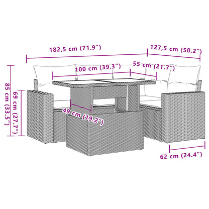 5-tlg. Garten-Sofagarnitur mit Kissen Hellgrau Poly Rattan