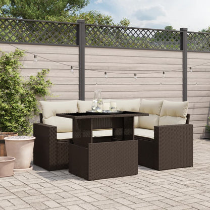 5-tlg. Garten-Sofagarnitur mit Kissen Braun Poly Rattan