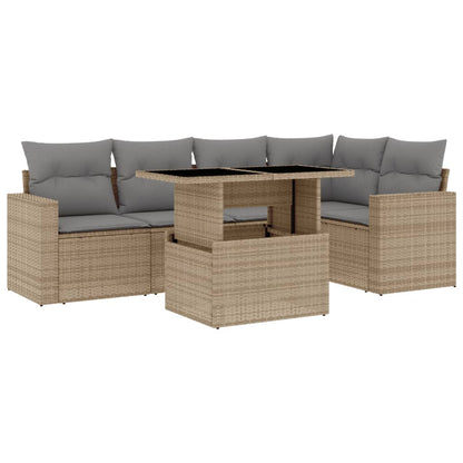 6-tlg. Garten-Sofagarnitur mit Kissen Beige Poly Rattan