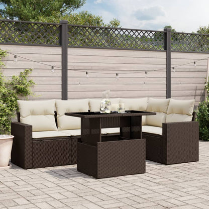 6-tlg. Garten-Sofagarnitur mit Kissen Braun Poly Rattan