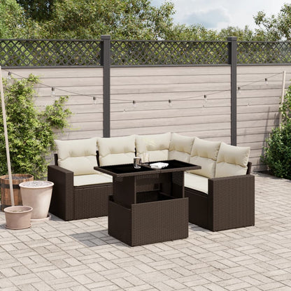 6-tlg. Garten-Sofagarnitur mit Kissen Braun Poly Rattan