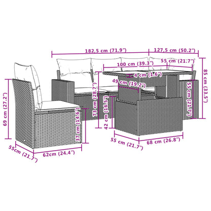 6-tlg. Garten-Sofagarnitur mit Kissen Hellgrau Poly Rattan