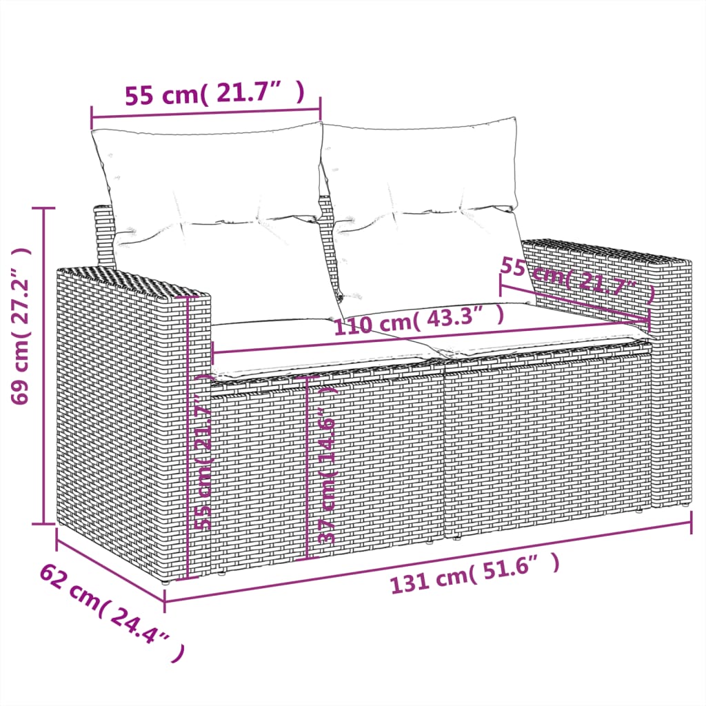 7-tlg. Garten-Sofagarnitur mit Kissen Hellgrau Poly Rattan