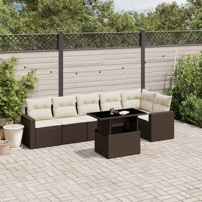 7-tlg. Garten-Sofagarnitur mit Kissen Braun Poly Rattan