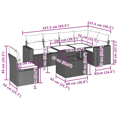 7-tlg. Garten-Sofagarnitur mit Kissen Hellgrau Poly Rattan