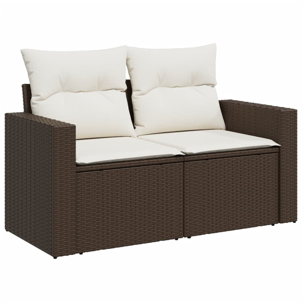 9-tlg. Garten-Sofagarnitur mit Kissen Braun Poly Rattan