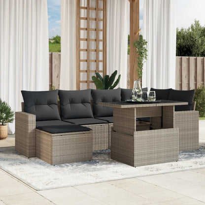 7-tlg. Garten-Sofagarnitur mit Kissen Hellgrau Poly Rattan