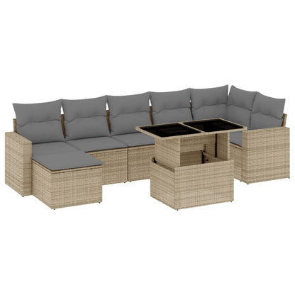 8-tlg. Garten-Sofagarnitur mit Kissen Beige Poly Rattan