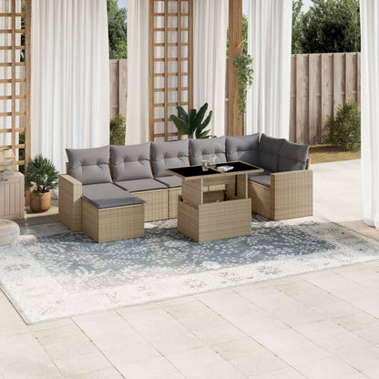 8-tlg. Garten-Sofagarnitur mit Kissen Beige Poly Rattan