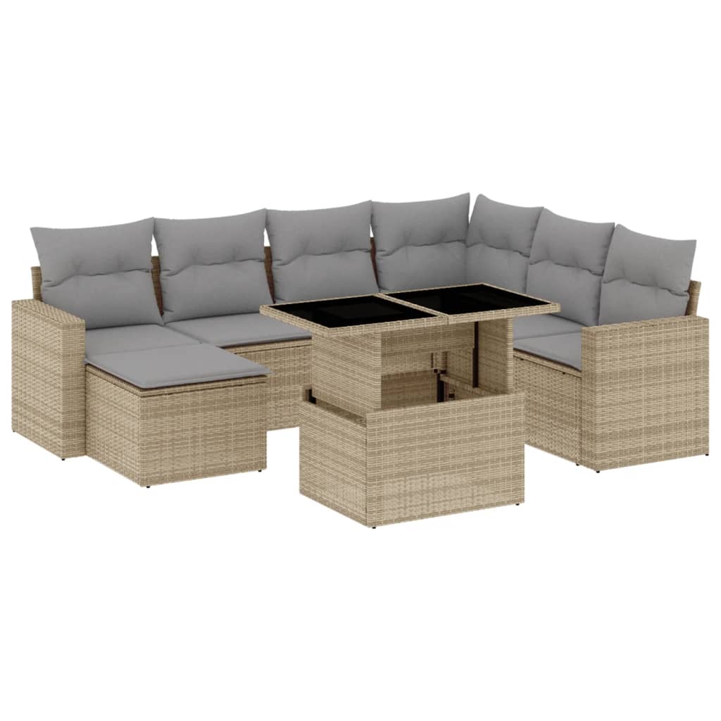 8-tlg. Garten-Sofagarnitur mit Kissen Beige Poly Rattan