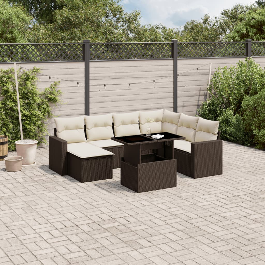 8-tlg. Garten-Sofagarnitur mit Kissen Braun Poly Rattan