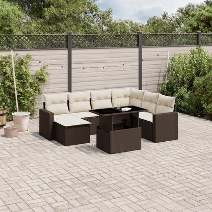 8-tlg. Garten-Sofagarnitur mit Kissen Braun Poly Rattan