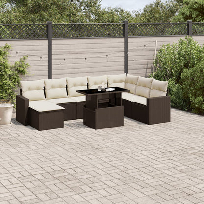 9-tlg. Garten-Sofagarnitur mit Kissen Braun Poly Rattan