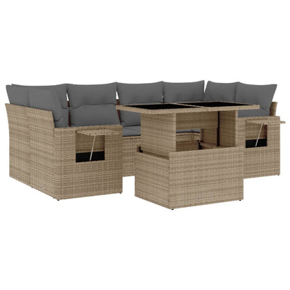 7-tlg. Garten-Sofagarnitur mit Kissen Beige Poly Rattan