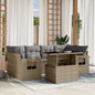 7-tlg. Garten-Sofagarnitur mit Kissen Beige Poly Rattan