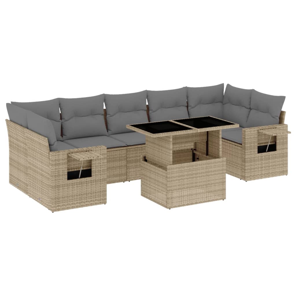 8-tlg. Garten-Sofagarnitur mit Kissen Beige Poly Rattan