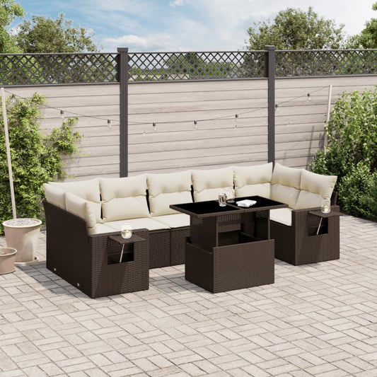 8-tlg. Garten-Sofagarnitur mit Kissen Braun Poly Rattan