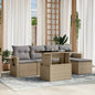 6-tlg. Garten-Sofagarnitur mit Kissen Beige Poly Rattan