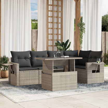 6-tlg. Garten-Sofagarnitur mit Kissen Hellgrau Poly Rattan