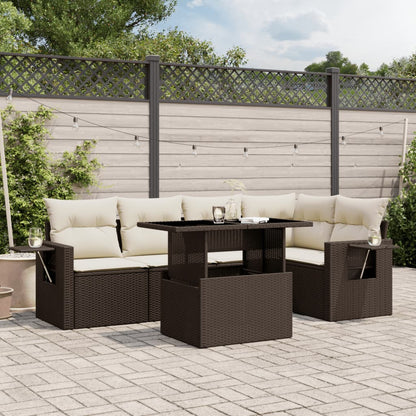 6-tlg. Garten-Sofagarnitur mit Kissen Braun Poly Rattan