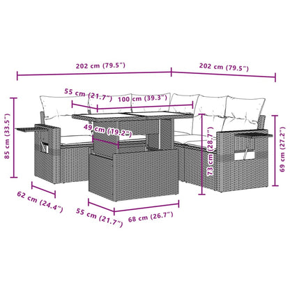 6-tlg. Garten-Sofagarnitur mit Kissen Hellgrau Poly Rattan