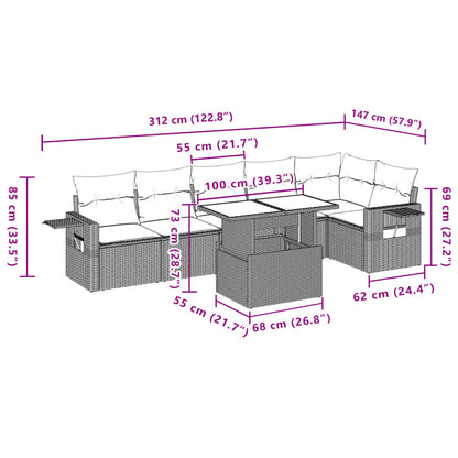 7-tlg. Garten-Sofagarnitur mit Kissen Beige Poly Rattan