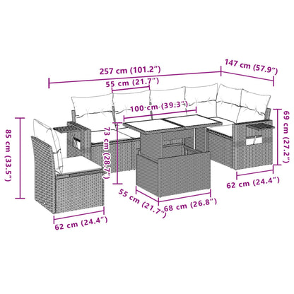 7-tlg. Garten-Sofagarnitur mit Kissen Hellgrau Poly Rattan