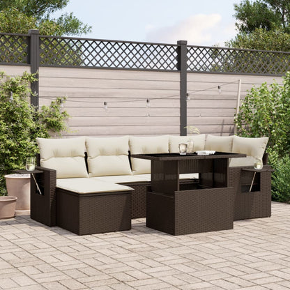 7-tlg. Garten-Sofagarnitur mit Kissen Braun Poly Rattan