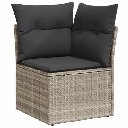 8-tlg. Garten-Sofagarnitur mit Kissen Hellgrau Poly Rattan