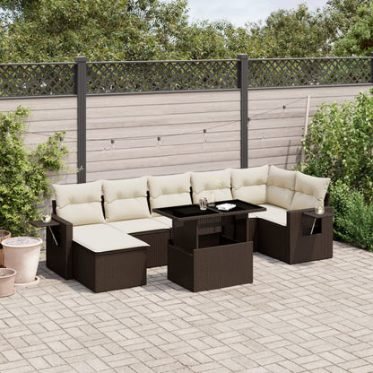 8-tlg. Garten-Sofagarnitur mit Kissen Braun Poly Rattan