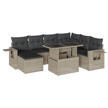 8-tlg. Garten-Sofagarnitur mit Kissen Hellgrau Poly Rattan