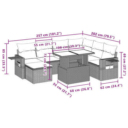 8-tlg. Garten-Sofagarnitur mit Kissen Hellgrau Poly Rattan