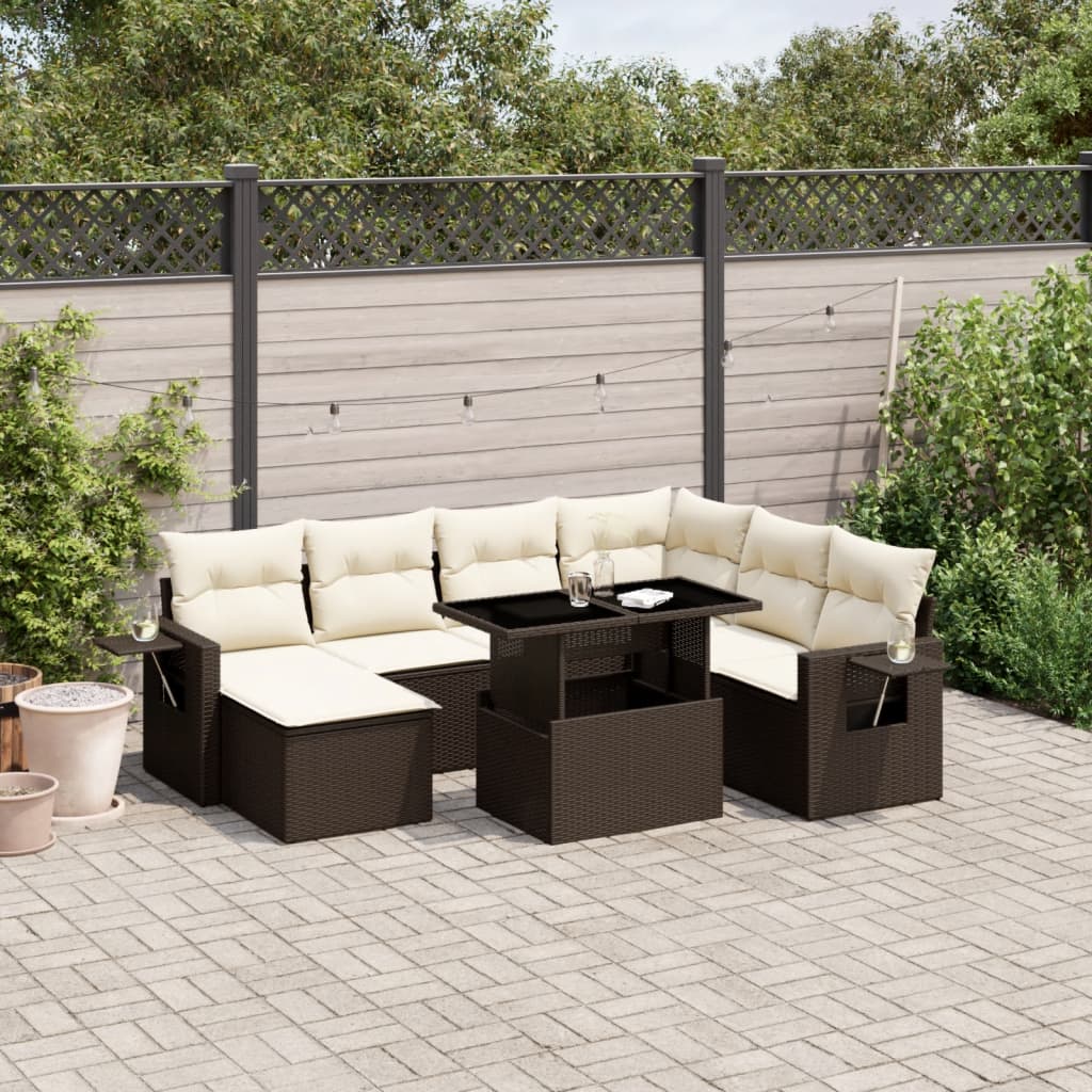 8-tlg. Garten-Sofagarnitur mit Kissen Braun Poly Rattan