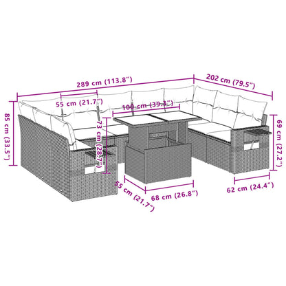 10-tlg. Garten-Sofagarnitur mit Kissen Hellgrau Poly Rattan