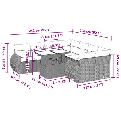 9-tlg. Garten-Sofagarnitur mit Kissen Hellgrau Poly Rattan