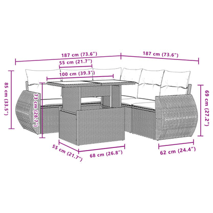 6-tlg. Garten-Sofagarnitur mit Kissen Hellgrau Poly Rattan