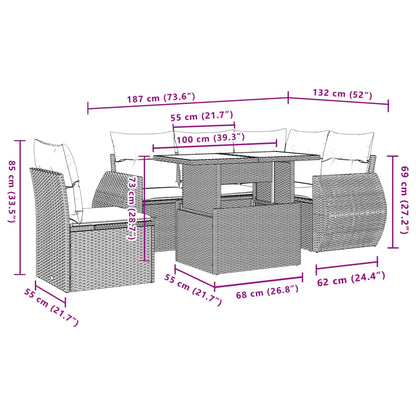 6-tlg. Garten-Sofagarnitur mit Kissen Hellgrau Poly Rattan